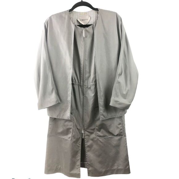 PORTS 1961 Silver Zip Front Trench Coat- Size 2 - Picture 2 of 11